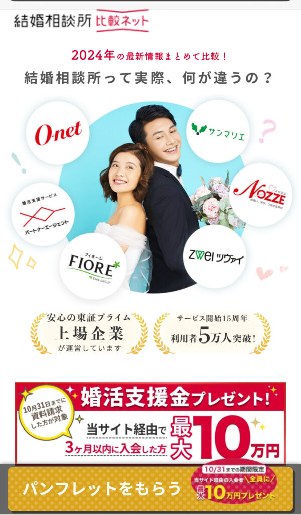 20241031まで　結婚相談所比較ネット　トップ画面